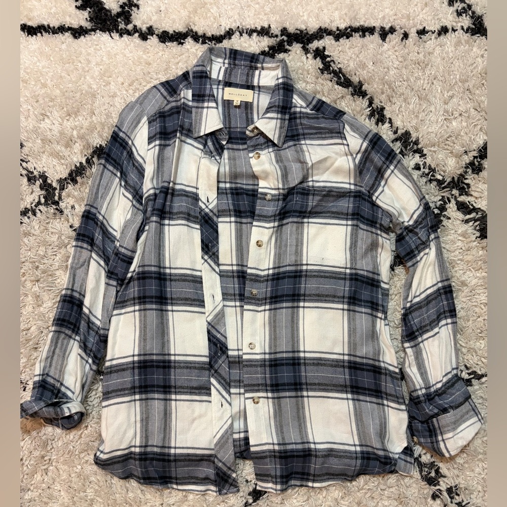 MELLODAY Navy and White Plaid Shirt
